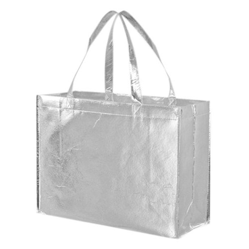 Metallic Laminated Silver Color Non Woven Loop Handle Bag